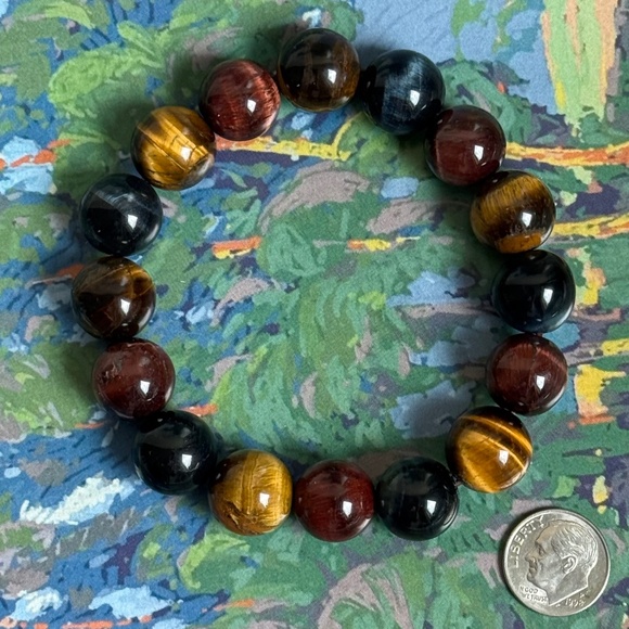 ARTISAN Bracelet Men's Stretch Tumbled Stone Beads 14mm Heavy 7-1/4" - Picture 4 of 6